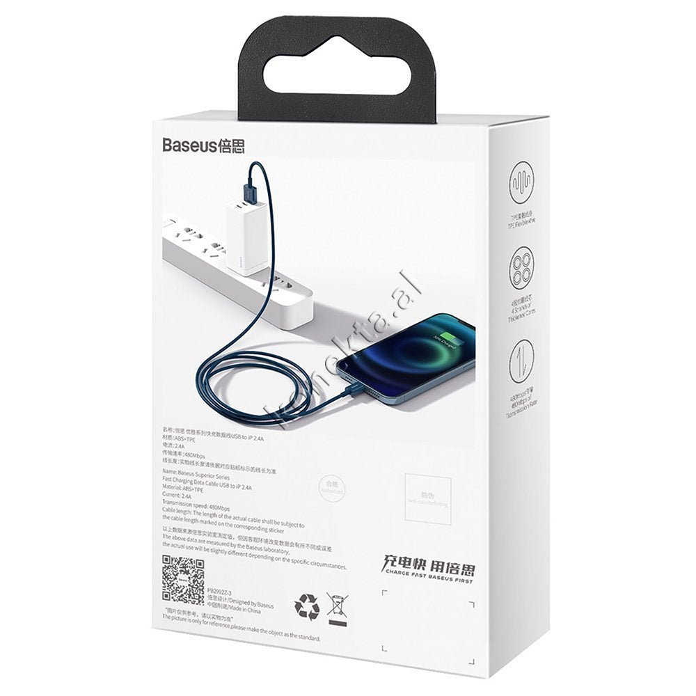 Baseus USB to Lightning Charging Cable, 2m, Blue - Thumbnail 8
