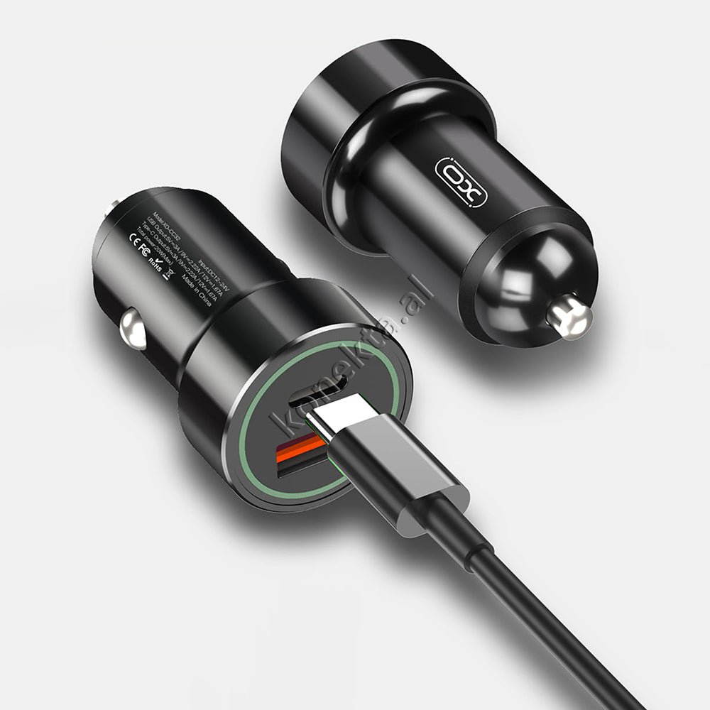 XO 20W Car Charger with USB & Type-C Ports and 1m Lightning Cable, Black - Thumbnail 3