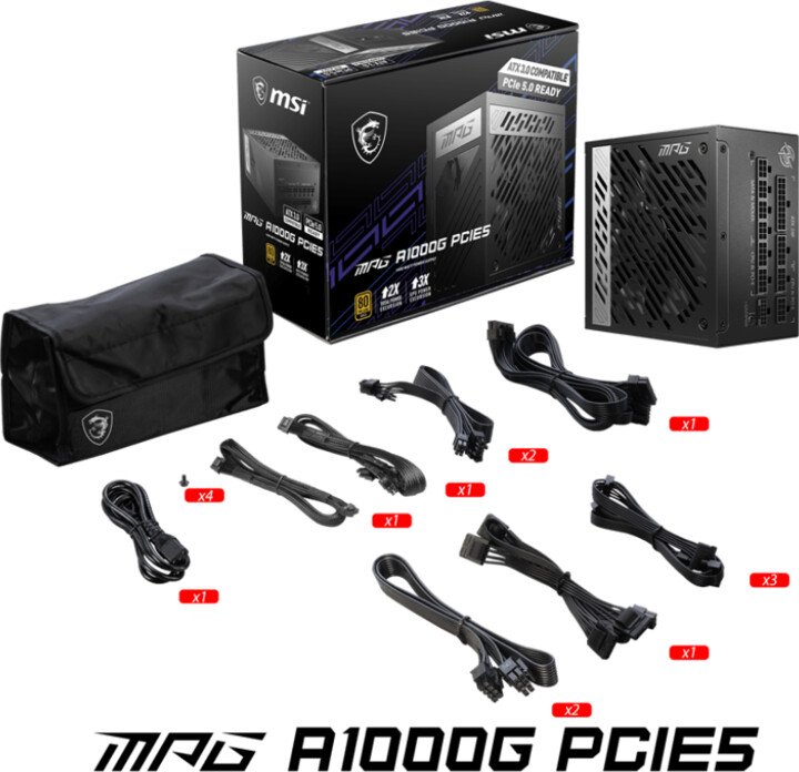 MSI MPG A1000G PCIE5 Power Supply, 1000W - Thumbnail 5