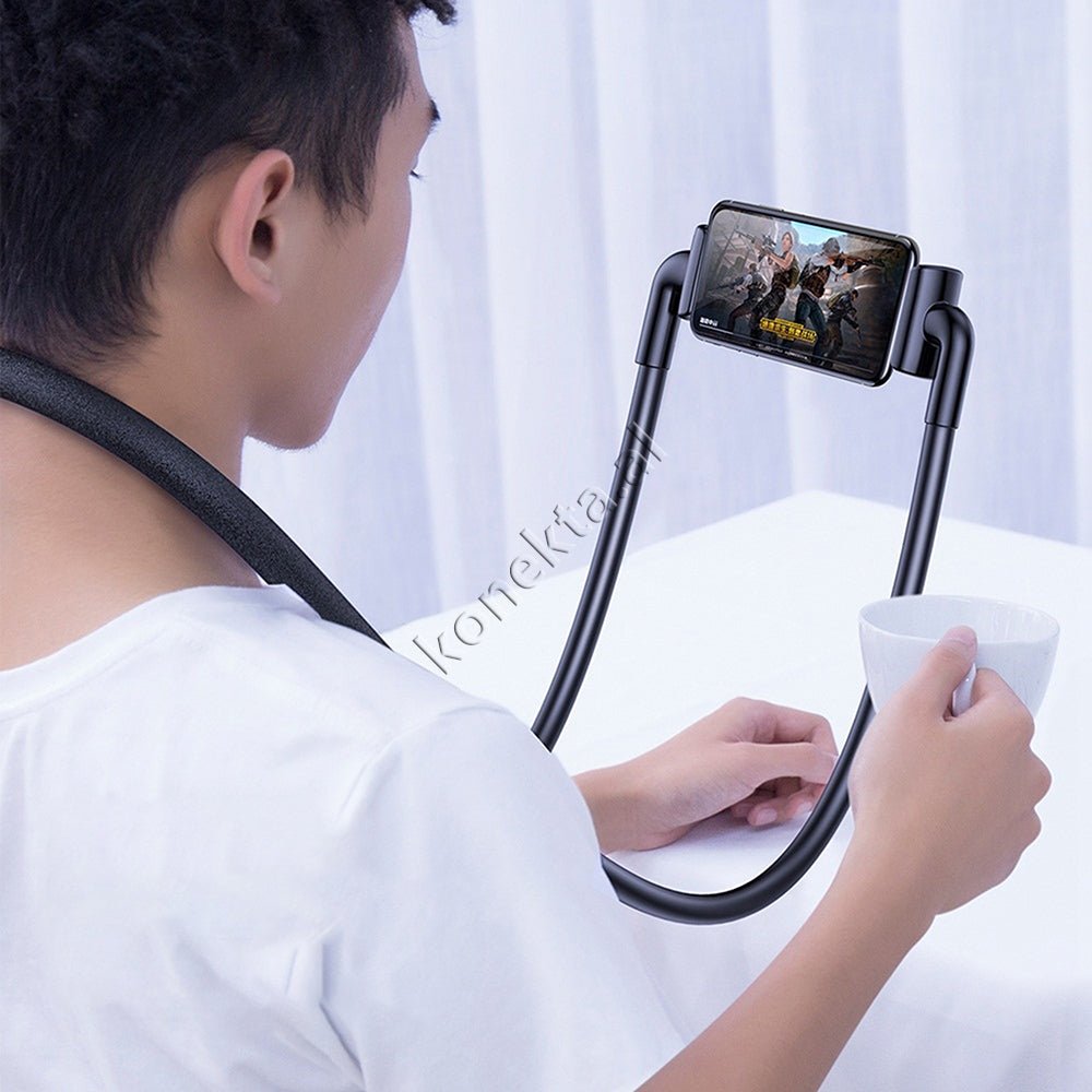 Baseus Neck-mounted Phone and Tablet Holder, Black / White, Fits 4 to 10 inch Devices - Thumbnail 3