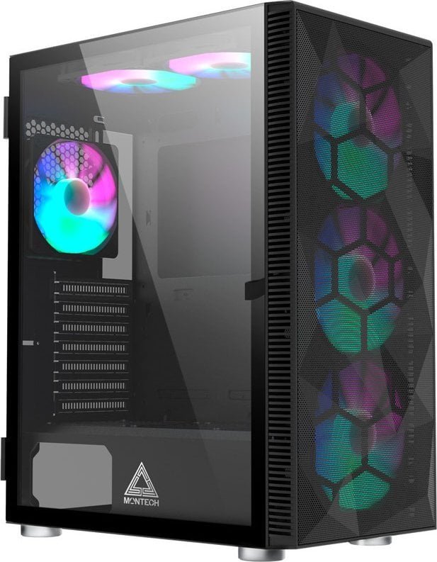 Montech X3 Mesh Mid Tower Case, RGB, Tempered Glass, Black - Image 1