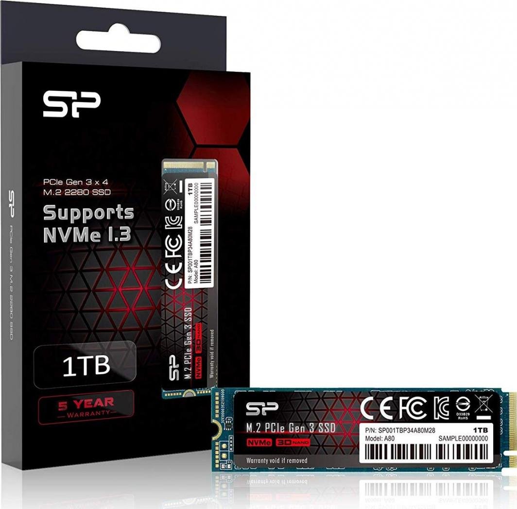 Silicon Power P34A80 SSD, 1TB, M.2 2280 PCI-E x4 Gen3 NVMe - Thumbnail 2