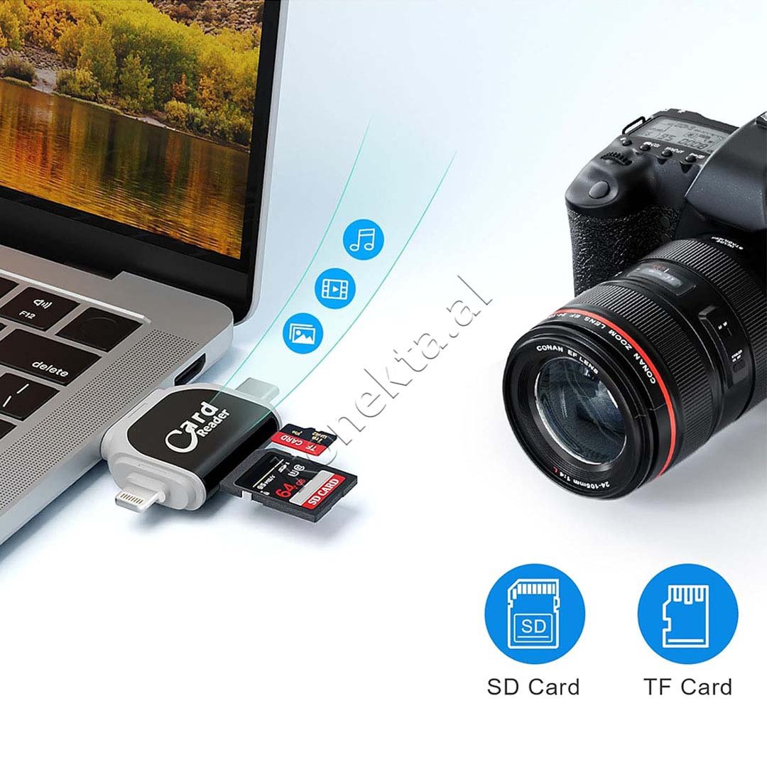 COTECICOTECI Adaptor Me Portë USB-A, USB-C dhe Lightning Për Kartë TF Dhe SD - Thumbnail 6