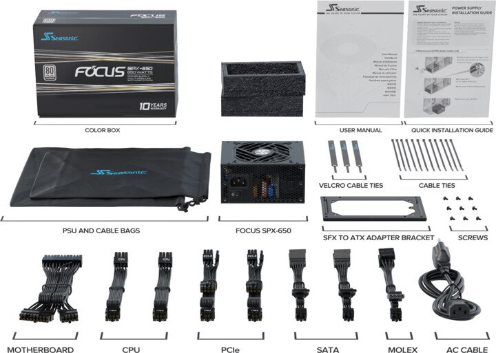 Seasonic Focus SPX 2021 FOCUS-SPX-650 Power Supply, 650W - Thumbnail 4