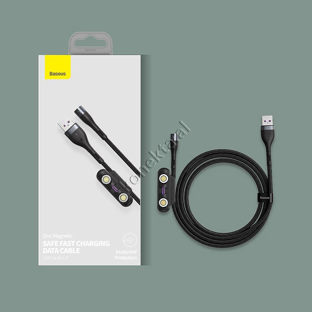Baseus Kabell USB Me Koke Magnetike 3 Ne 1 Lightning, Micro & Type-C, E Zeze / E Bardhe - Thumbnail 2