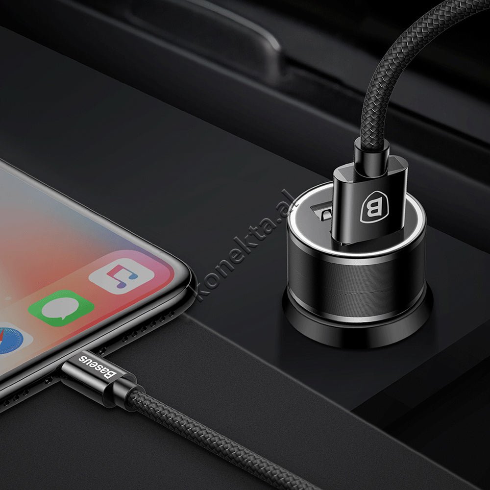 Baseus Car Charger, 2 Ports, Type-C, 3.4A, 1m Cable, Black - Thumbnail 3