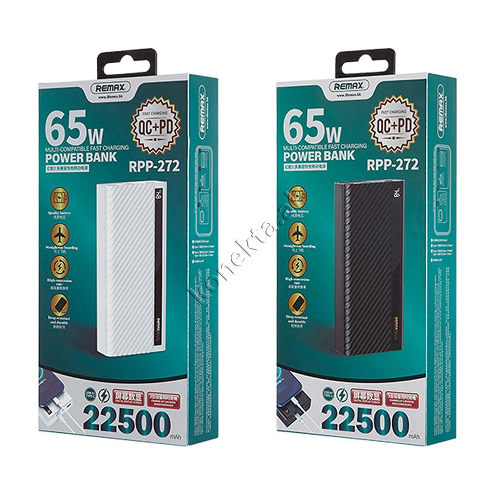 Remax 22500mAh Power Bank, 65W, 3 Ports, Black / White - Thumbnail 2