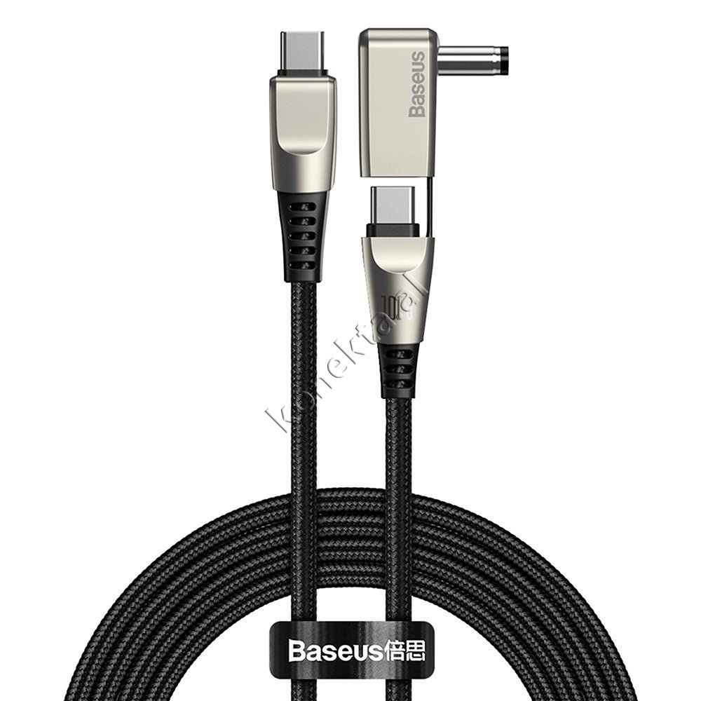 Baseus 2 Ne 1 Type-C Dhe Adaptor Laptopi Cable, 5.5mm x 2.5mm, 2m, Black - Image 1