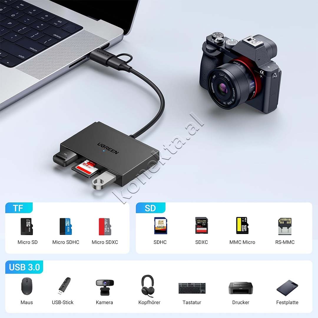 UGreen Adaptor HUB 4 Ne 1 Dhe Lexues Karte SD/TF - Thumbnail 4