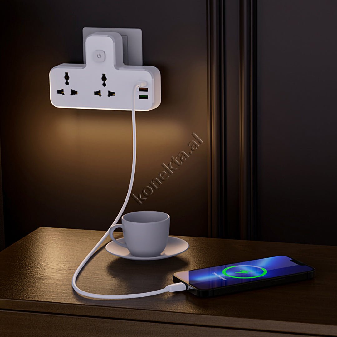 XO Multiprize 2 Vendeshe Power Strip Me 3 Porta Karikimi Te Shpejte dhe Dritë Nate LED - Thumbnail 9