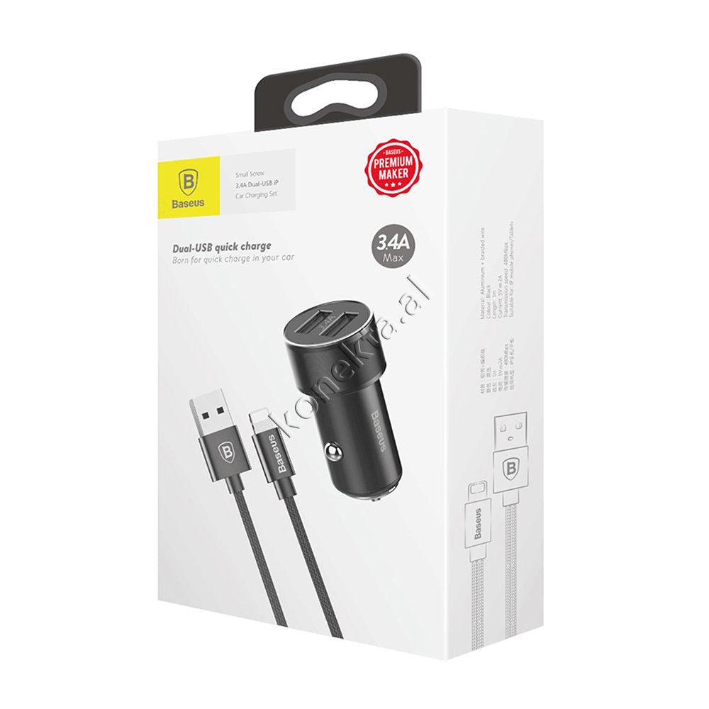 Baseus Car Charger, 2 Ports, Type-C, 3.4A, 1m Cable, Black - Thumbnail 2