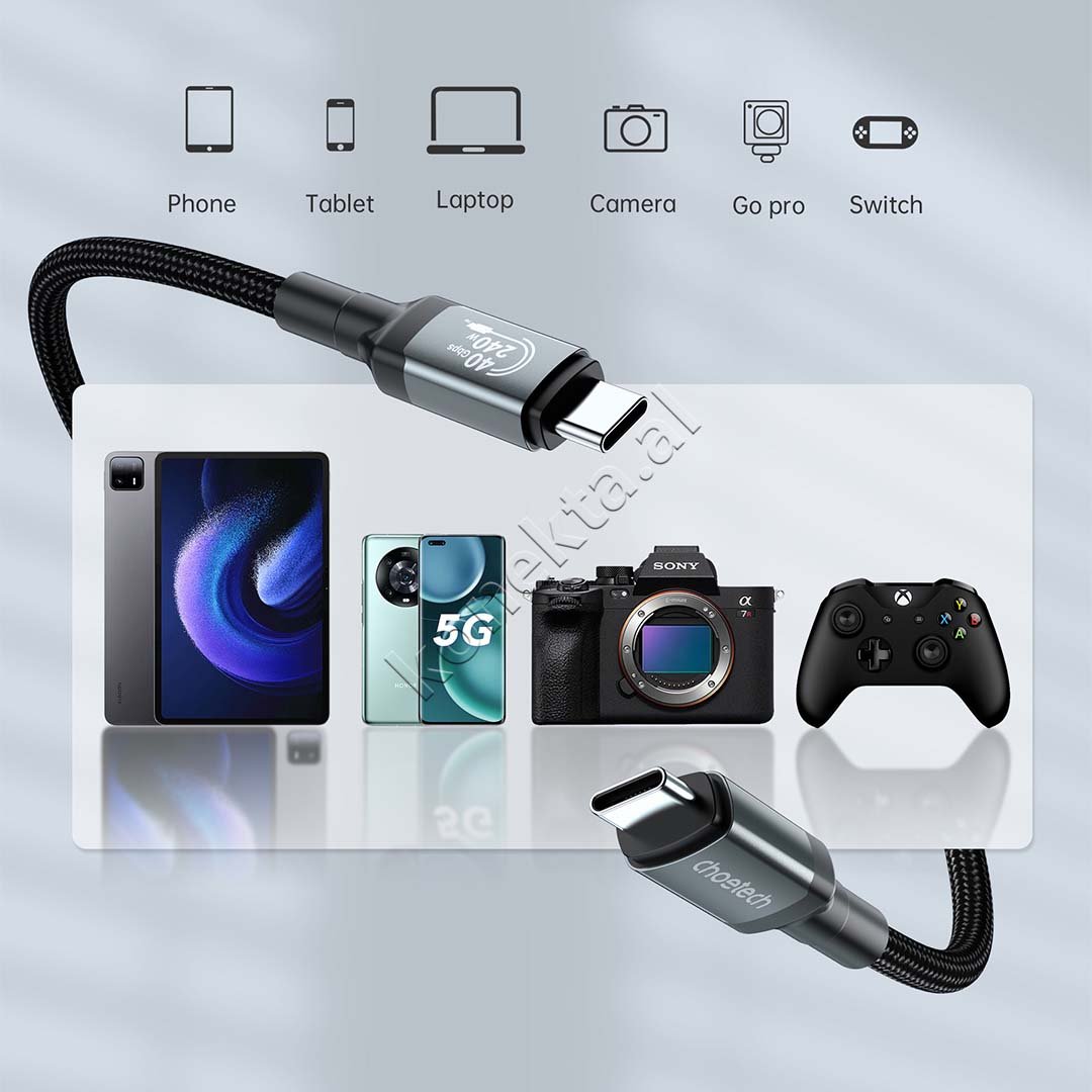 Choetech 240W Type-C to Type-C Charging Cable, 1.2m, Black - Thumbnail 7