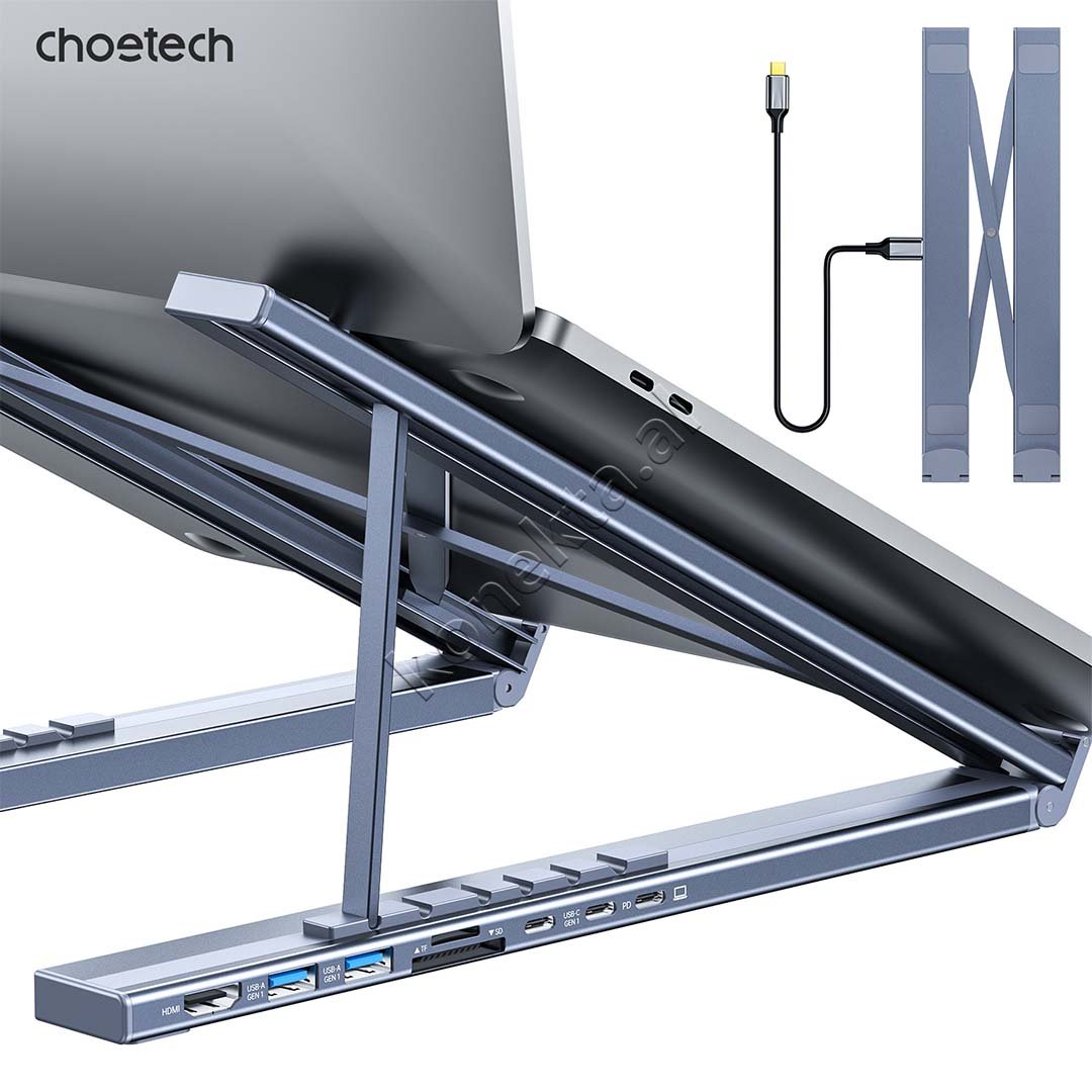 Choetech Laptop Holder with Integrated HUB Adapter, Silver - Thumbnail 3