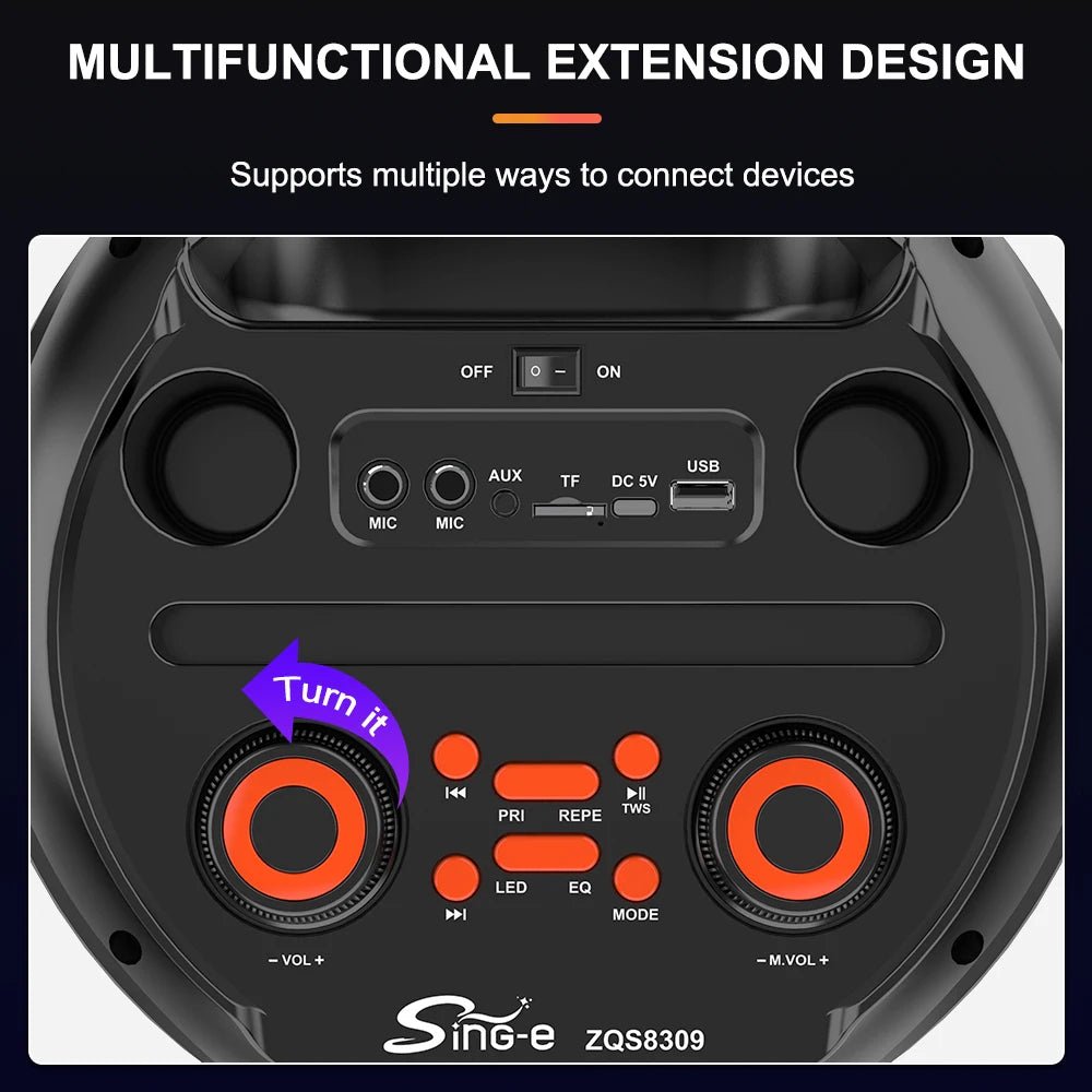 Sing-E ZQS8309 Speaker, 60W, 3x8" Subwoofer, Wireless Microphone - Thumbnail 3