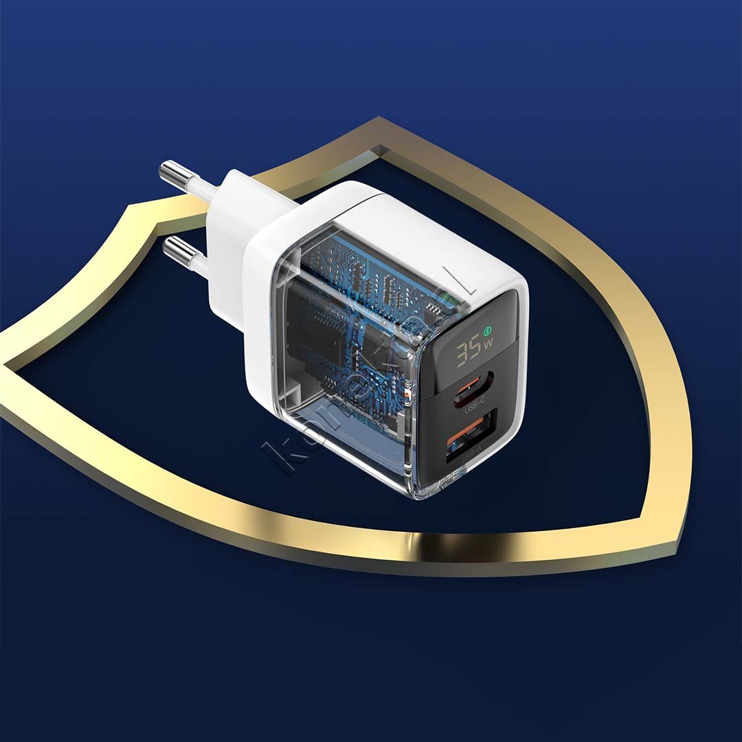 Choetech Adaptor Karikimi 35W Me Porte USB-A Dhe Type-C Me Display - Thumbnail 3
