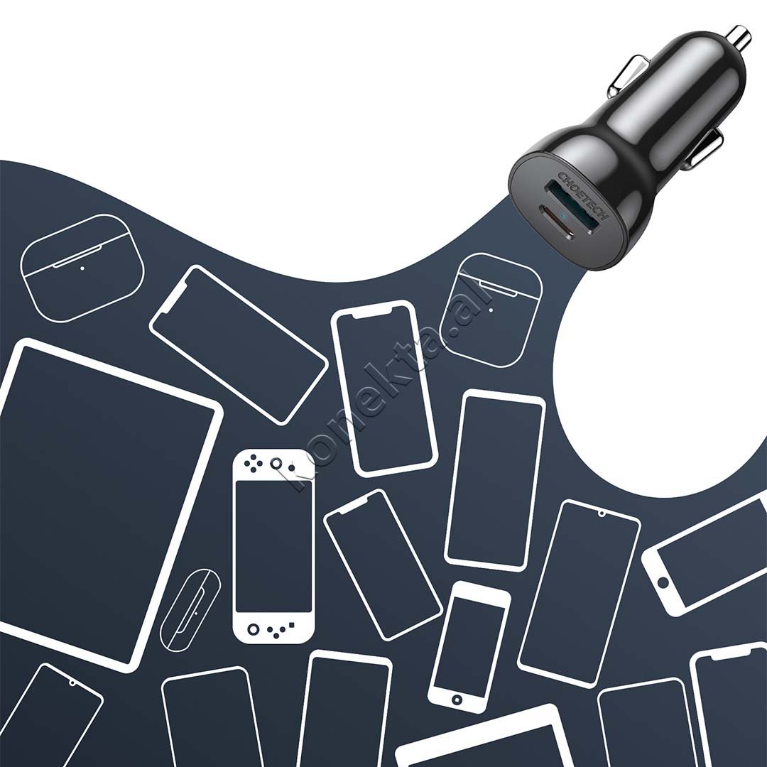 Choetech Car Charger, 38W, 2 Ports USB-A + Type-C - Thumbnail 6