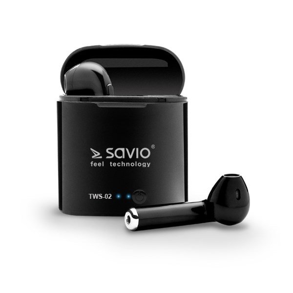 Savio TWS-02 Earphones, Wireless, Black - Image 1