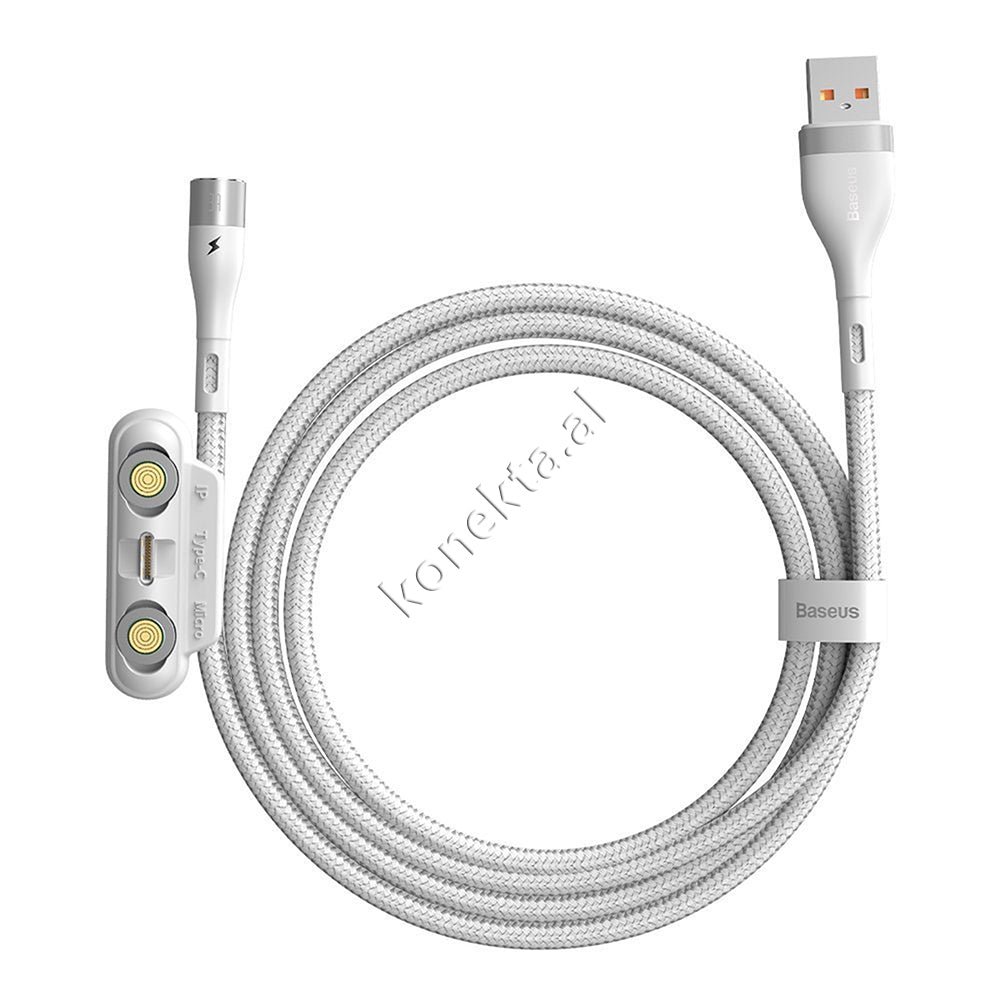 Baseus 3 in 1 Magnetic USB Cable, Lightning, Micro USB & Type-C, Black/White, 1m - Thumbnail 25