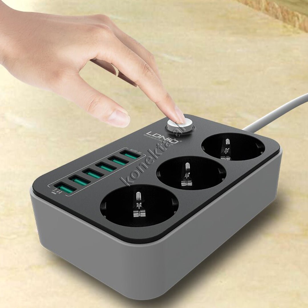 LDNIO Multiprize Power Strip, 3 Vendeshe, 6 Porta USB, Njohje Inteligjente, Karikim Te Shpejte - Thumbnail 9