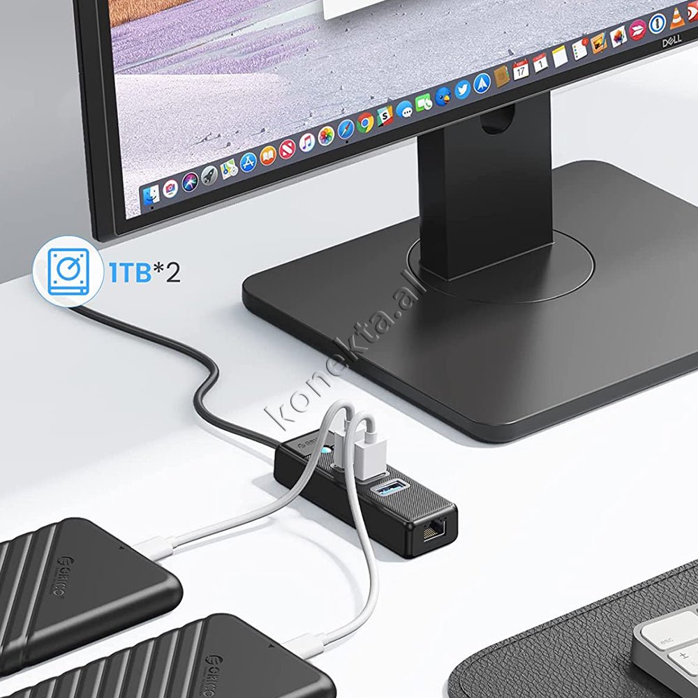 Orico USB Hub, 3 Porta USB3.0 dhe LAN, E zezë - Thumbnail 9