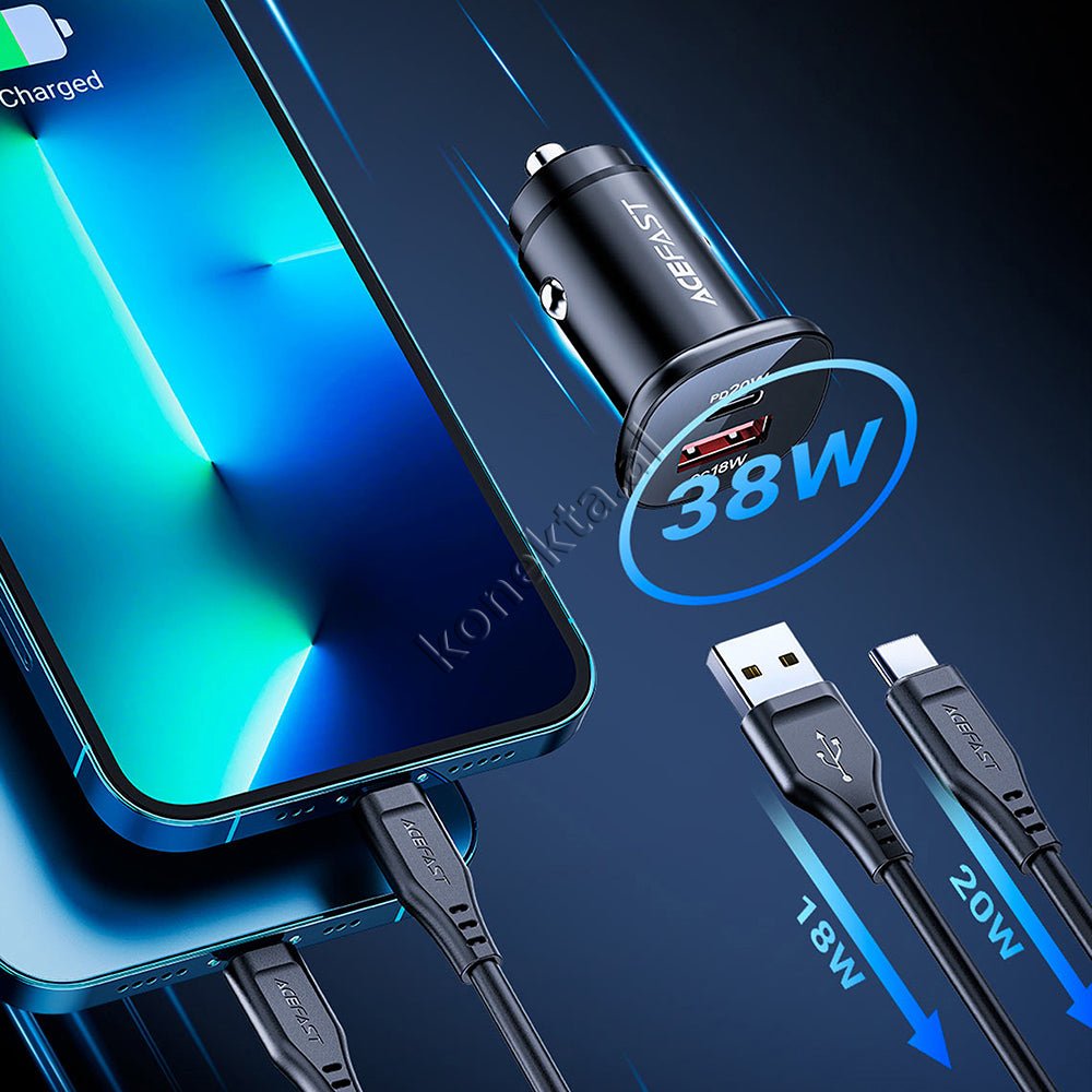 AceFast Car Charger 38W with USB and Type-C Ports - Thumbnail 7