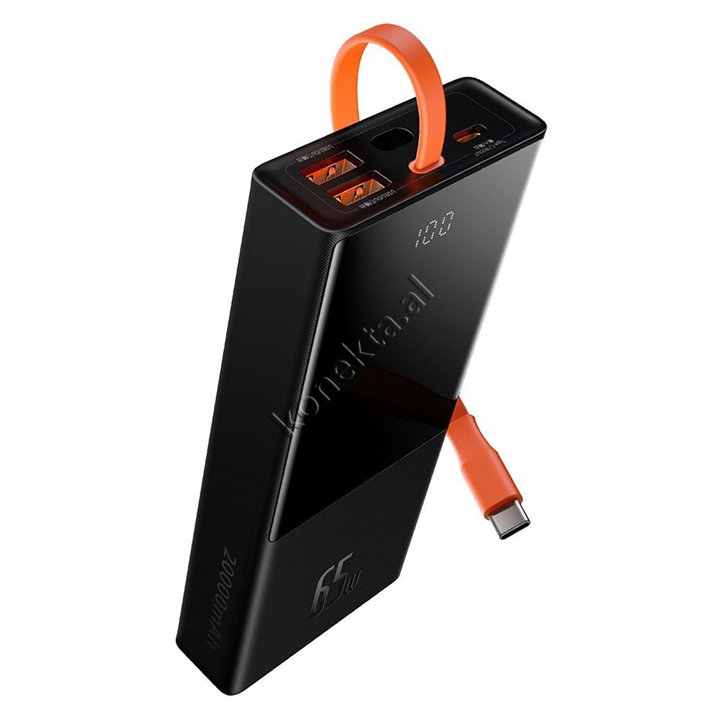 Baseus 65W 20000mAh Power Bank, Black, With 3 Ports and Type-C Cable - Image 1
