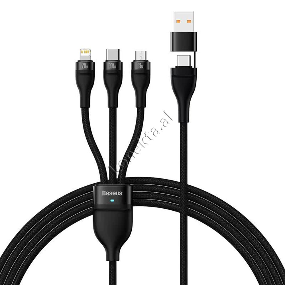 Baseus USB Cable 2 in 3, 100W, USB - Type-C to Lightning, Micro, Type-C, 1.2m - Image 1