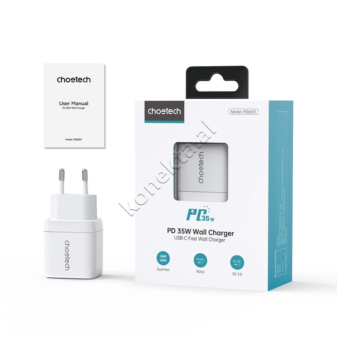 Choetech Adaptor Karikimi 35W Me 2 Porta Type-C Dhe Display - Thumbnail 9