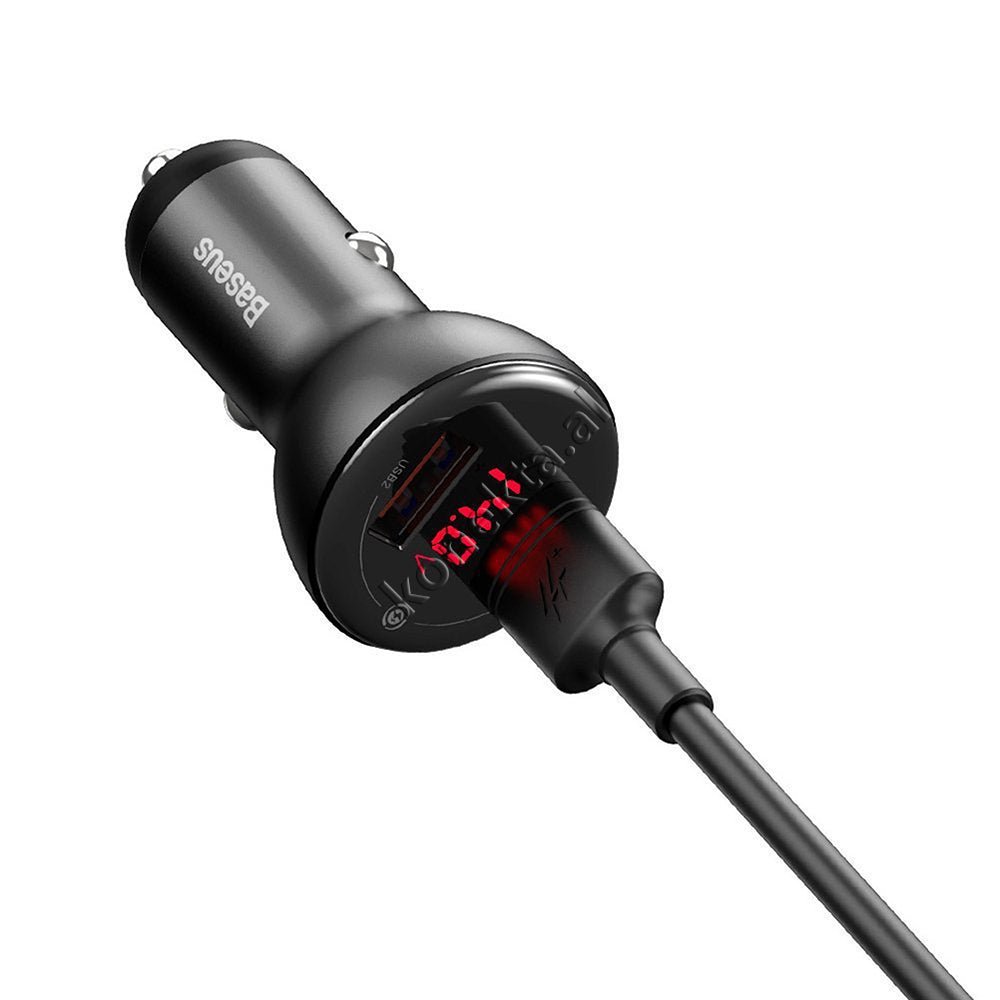 Baseus 45w Car Charger Adapter, Black, Dual Port - Thumbnail 2