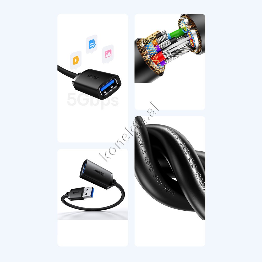 Baseus USB Extension Cable, Black, 1.5m - Thumbnail 13