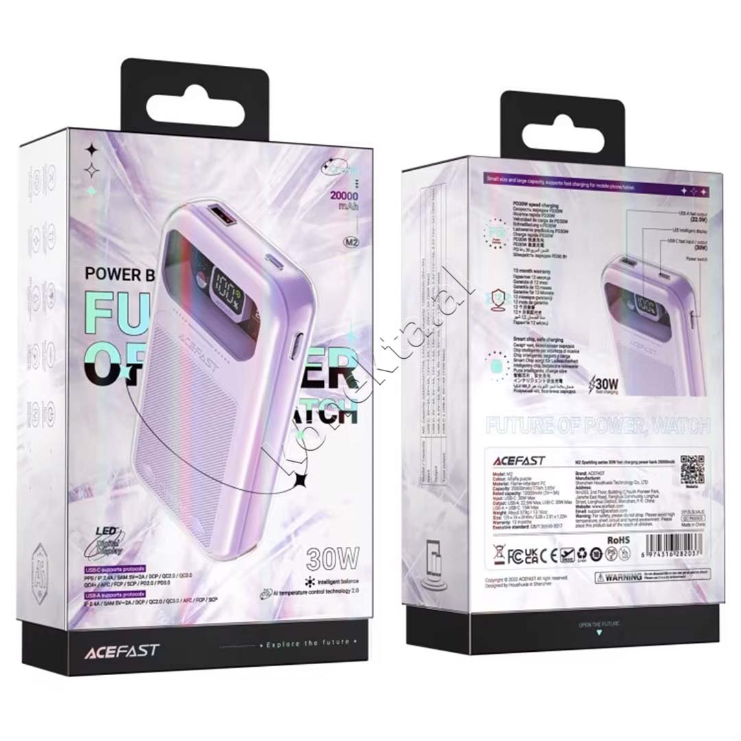Acefast 20000mAh Power Bank, 30W, Transparent & Pastel - Thumbnail 8