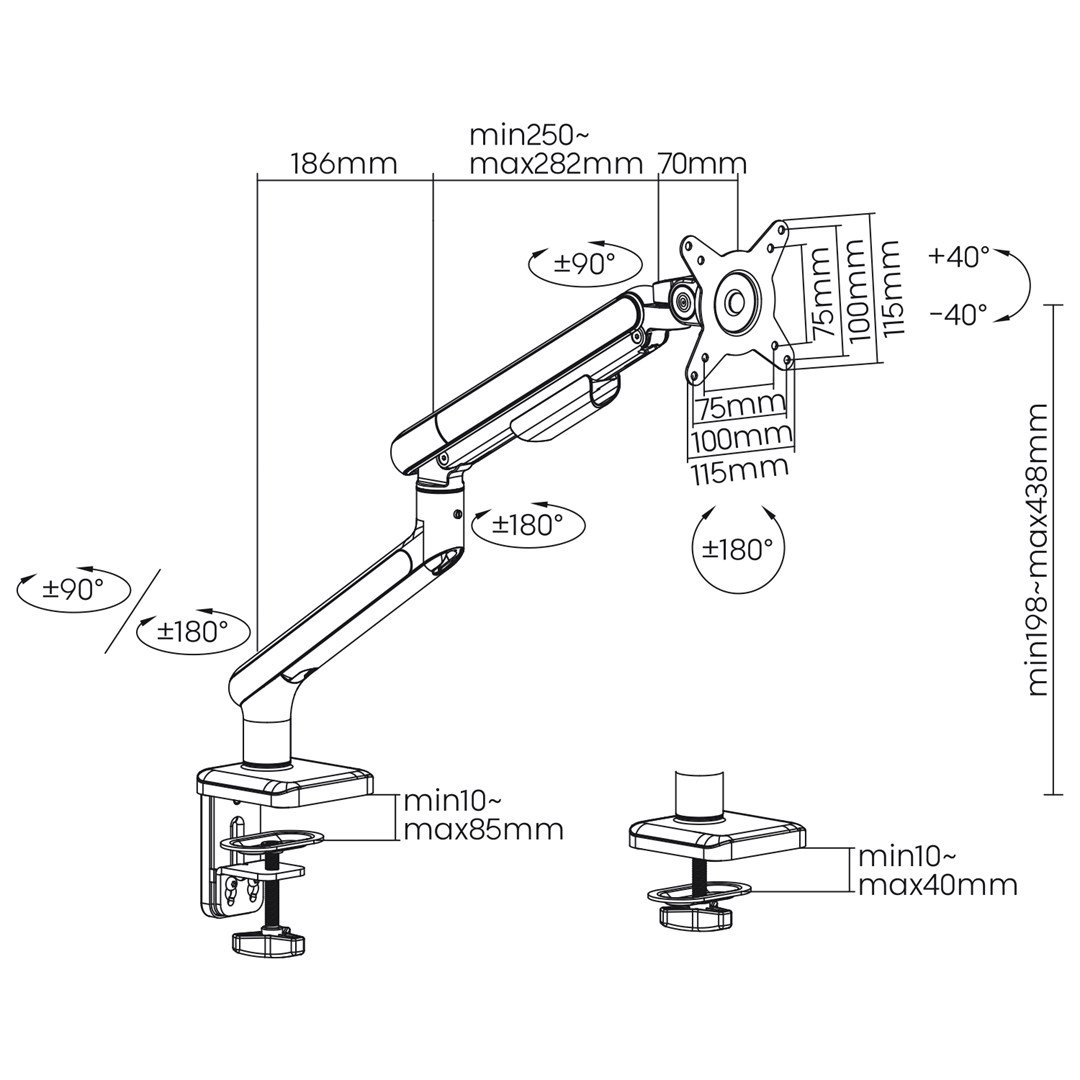 Ergo Office ER-751 Monitor Stand, 17-32", 9kg, White/Silver - Image 1