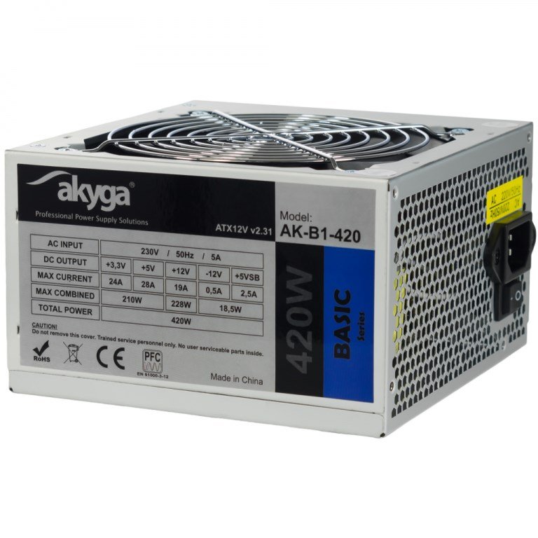 Akyga AK-B1-420 Power Supply, 420W, ATX 12V 2.0, 12 cm, Grey - Image 1