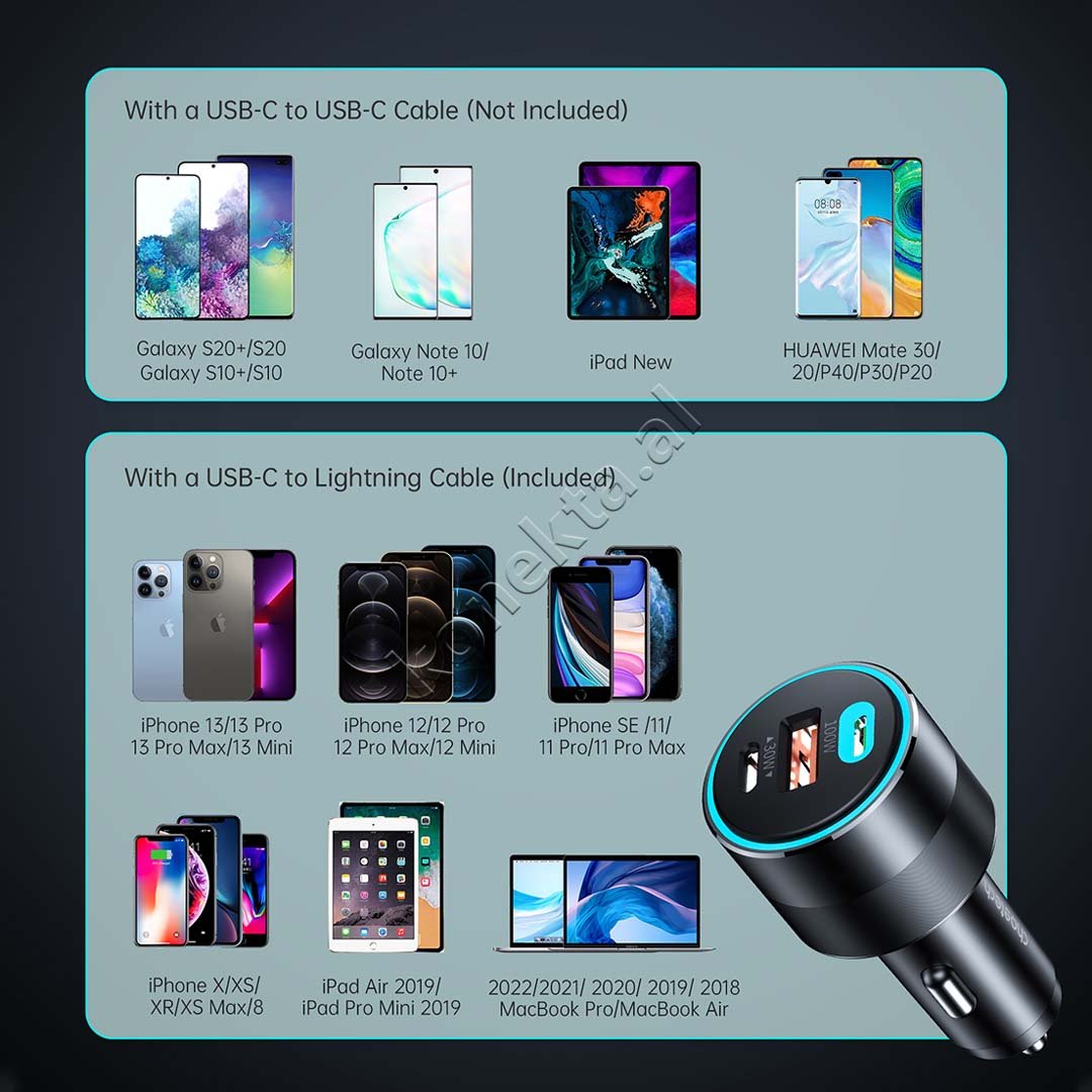 Choetech Car Charger Adapter 130W, 2 x Type-C, 1 x USB - Thumbnail 10