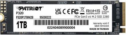 Patriot P320 SSD, 1TB, M.2 2280 PCI-E x4 Gen3 NVMe - Image 1