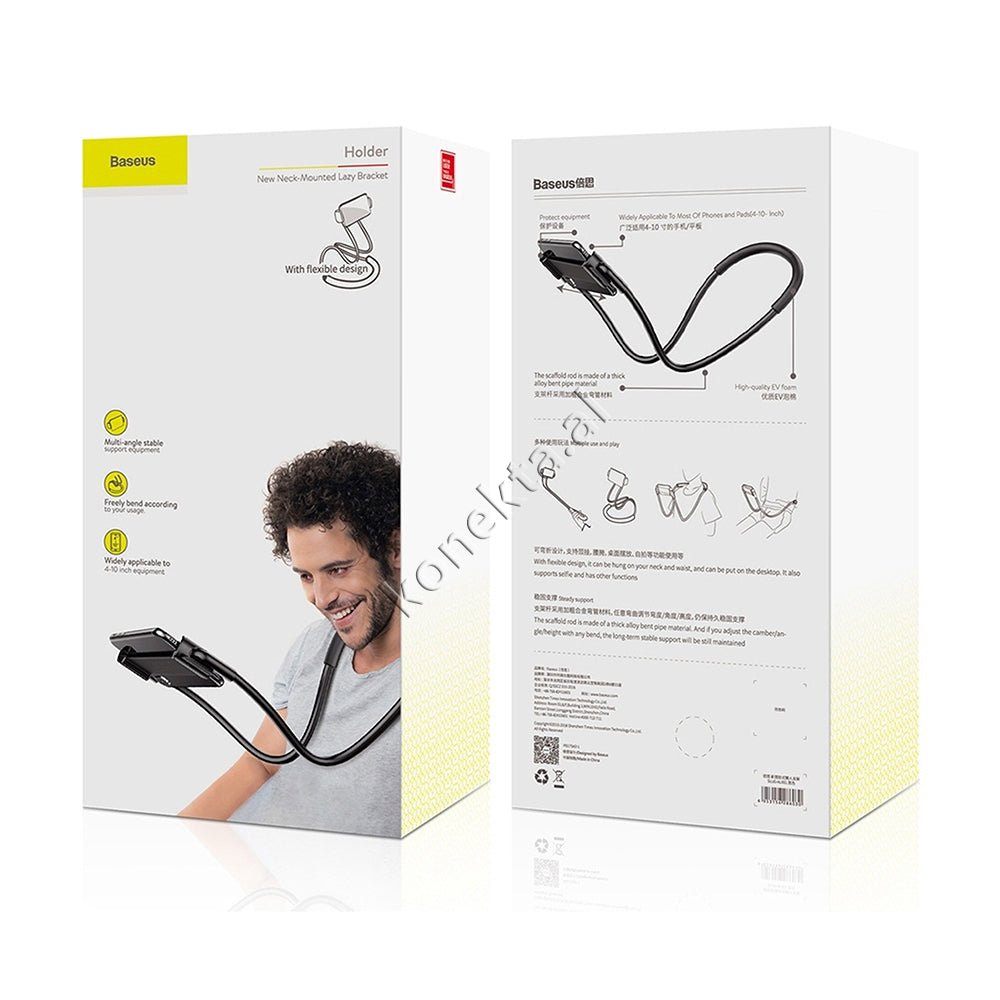 Baseus Neck-mounted Phone and Tablet Holder, Black / White - Thumbnail 2
