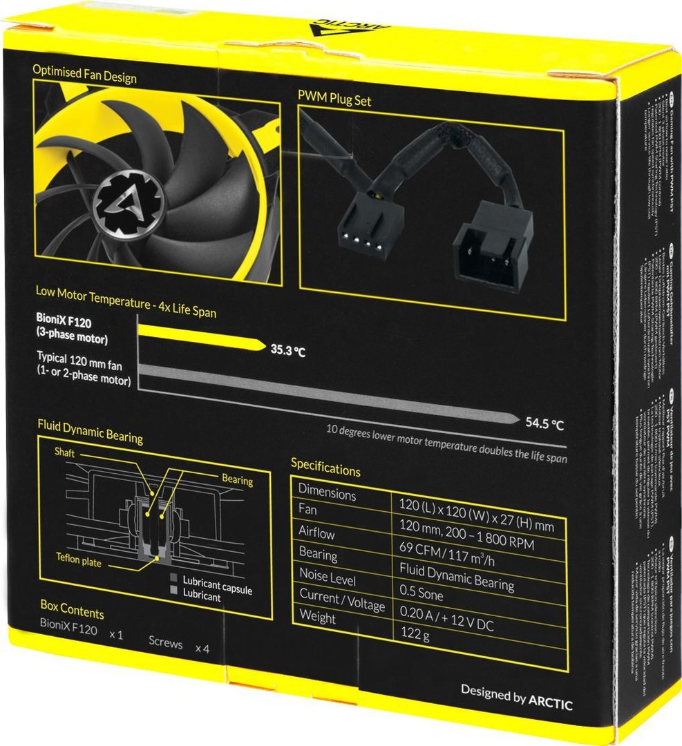Arctic BioniX F120 Fan, 120 mm, Yellow - Thumbnail 6