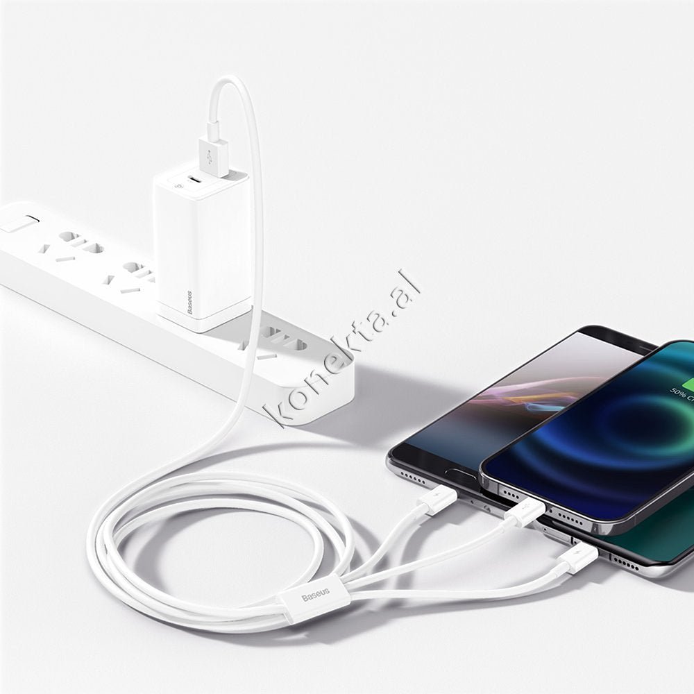 Baseus USB Cable 3 in 1 Lightning, Micro & Type-C, 1.5m, White - Thumbnail 7