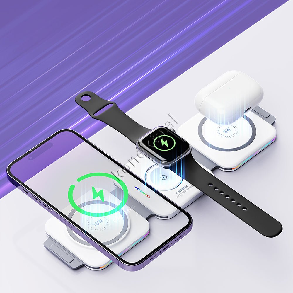 REMAX Wireless Charger, White, 3 in 1, Foldable, 22.5W - Thumbnail 6