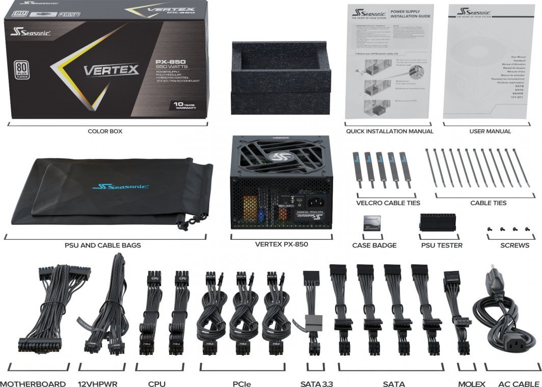 Seasonic VERTEX PX-850 Power Supply, 850W, ATX 3.0, PCIe 5.0 - Thumbnail 7
