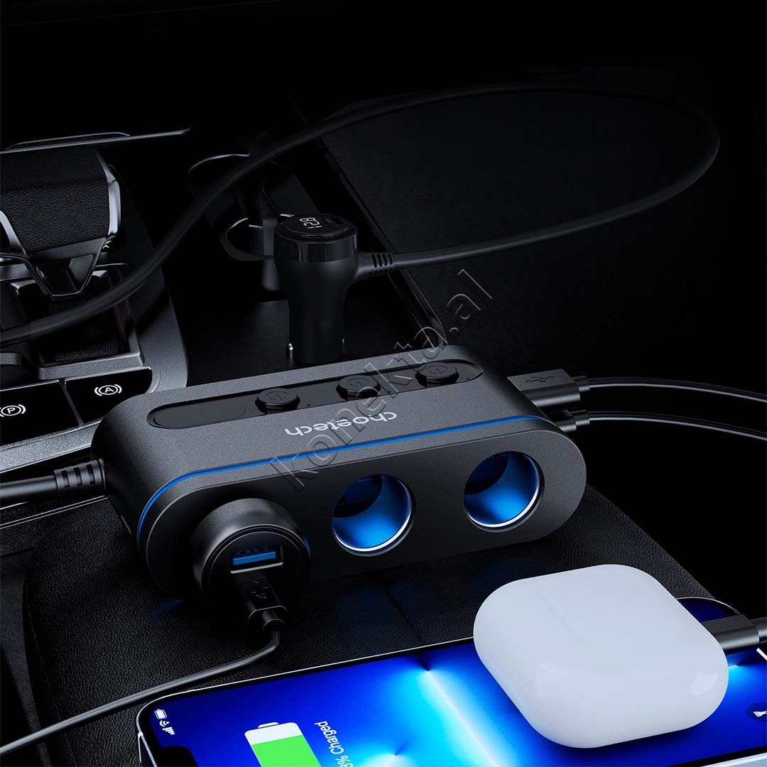 Choetech Car Charger, 200W, 2x Type-C, 1x USB - Thumbnail 5