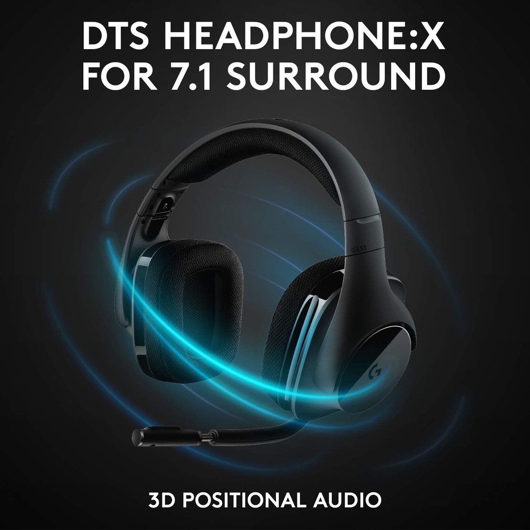 Logitech G533 Gaming Headphones, Black, Wireless, 7.1 Surround Sound - Thumbnail 5