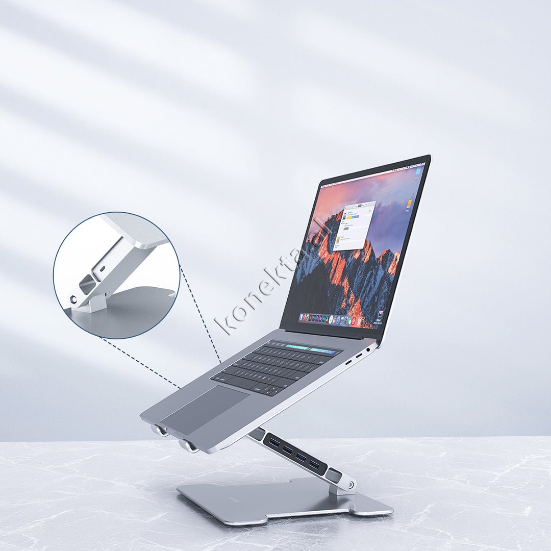 Orico Mbajtese Laptopi Metalike Me Adaptor HUB Te Integruar, E Argjendte - Thumbnail 7