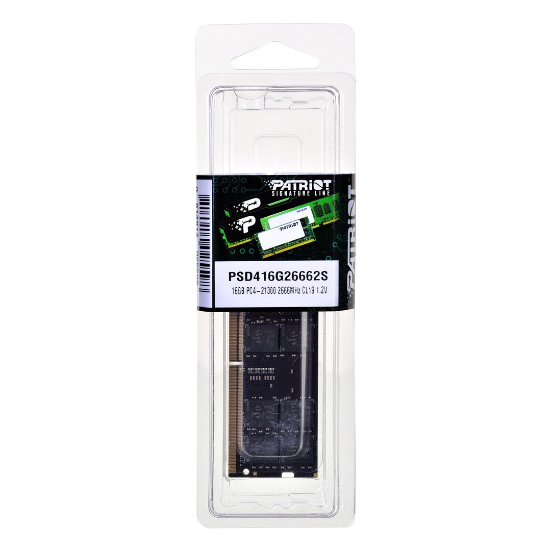 Patriot Signature Memory, 16GB, DDR4, 2666MHz, CL19, SODIMM, Black - Image 1