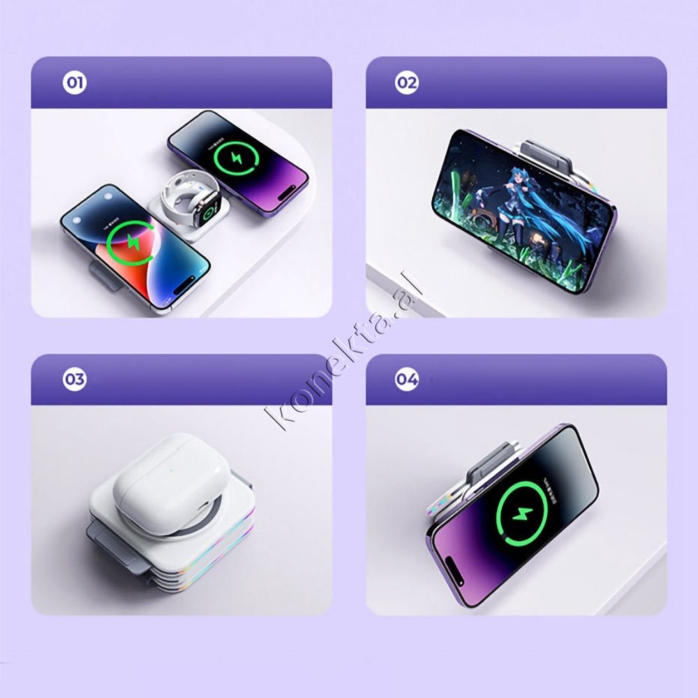 REMAX Wireless Charger, White, 3 in 1, Foldable, 22.5W - Thumbnail 8
