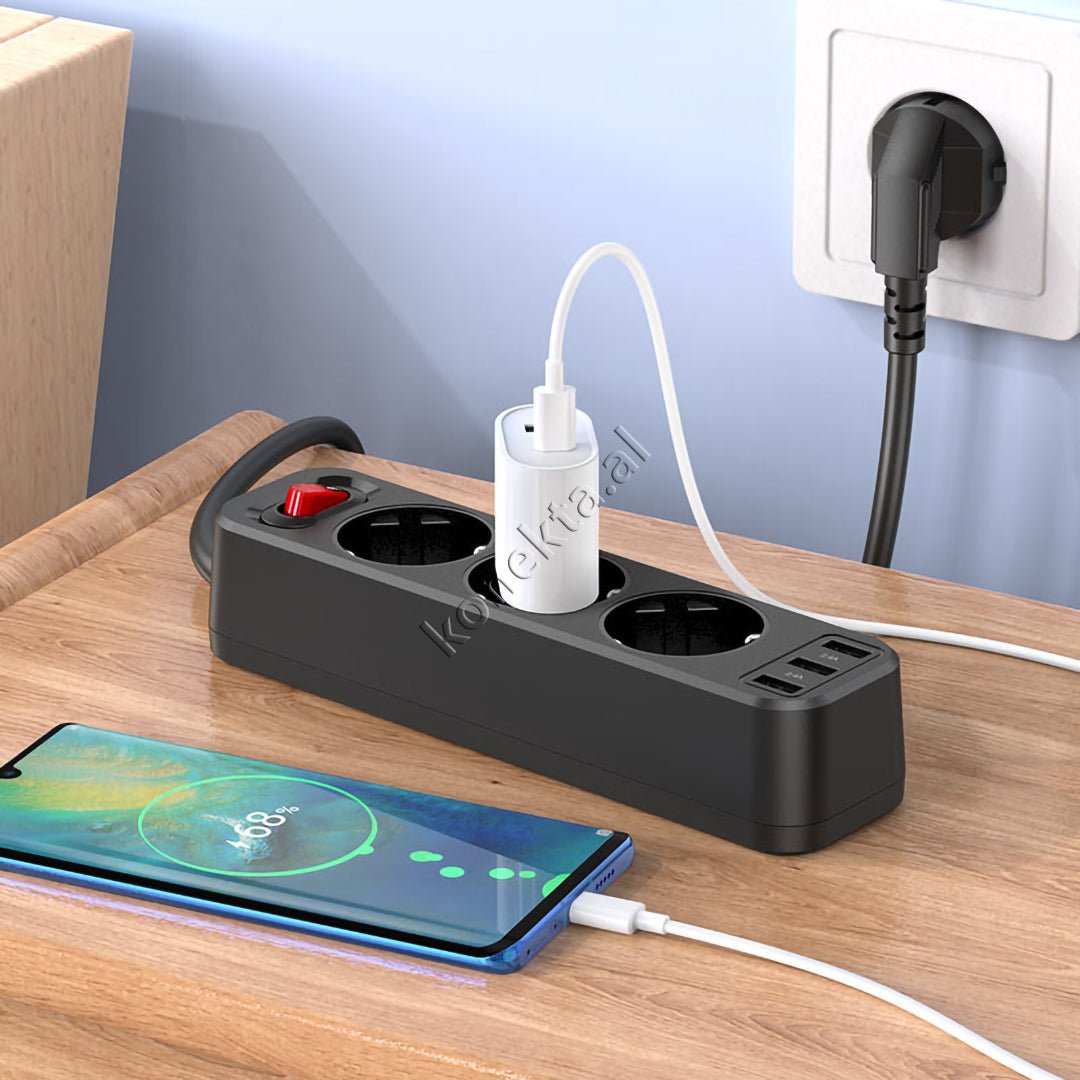 XO Multiprize Power Strip 3 Vendeshe 4000W Me 3 Porta USB 2.4A - Thumbnail 3