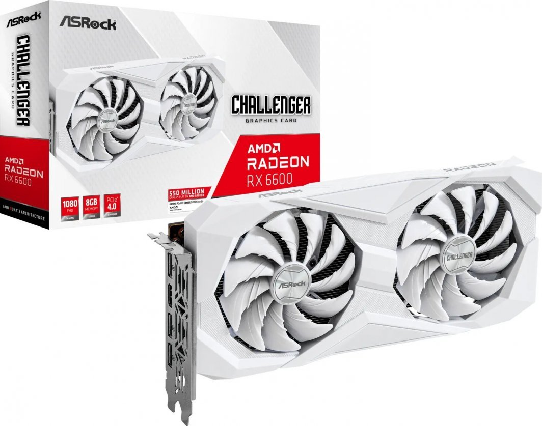 ASRock Radeon RX 6600 Challenger Graphics Card, White, 8GB GDDR6 - Image 1
