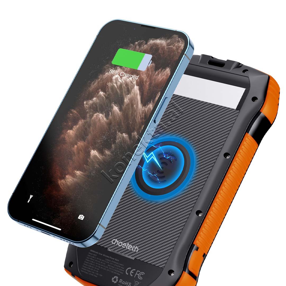 Choetech 20000mAh Solar Panel Power Bank, Black, Orange, White, Blue, Green - Thumbnail 5