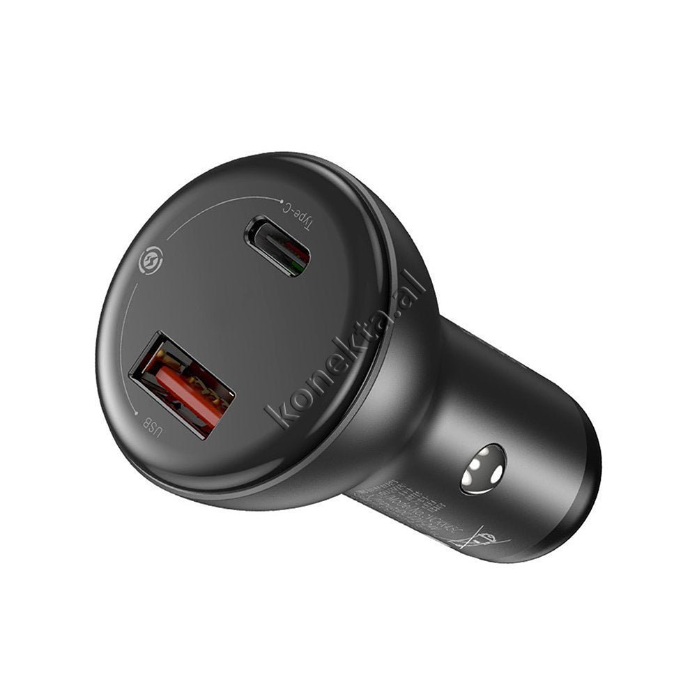 Baseus Fast Charge Car Charger, Black, 45W, 2 Ports USB/Type C - Thumbnail 3