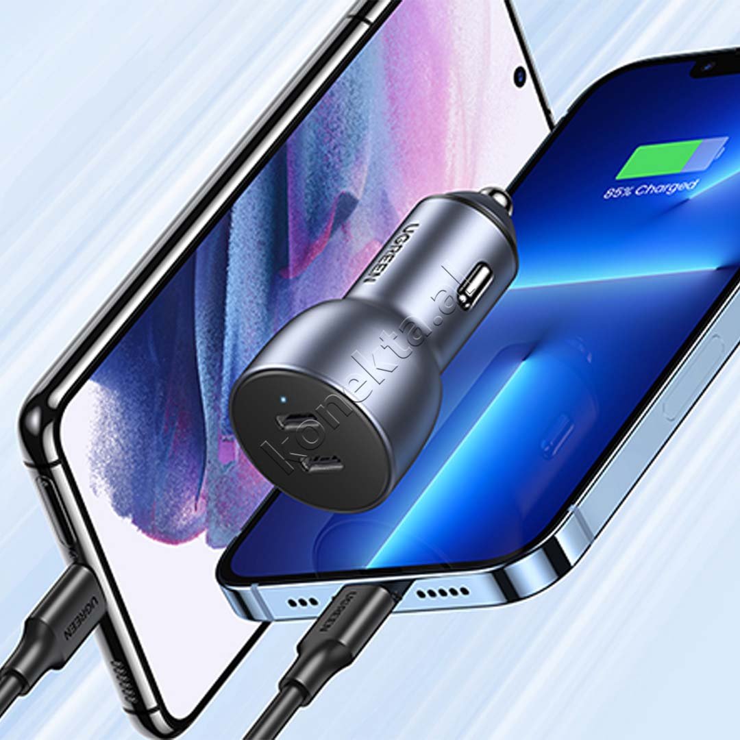 UGreen 40W Car Charger, Black, USB-C, Dual Port - Thumbnail 8
